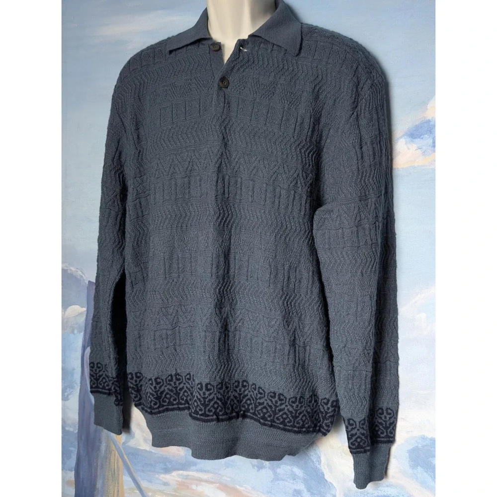 NEW! SOL Baby Alpaca - Wool Slate Blue Collared Knit Pullover $180
